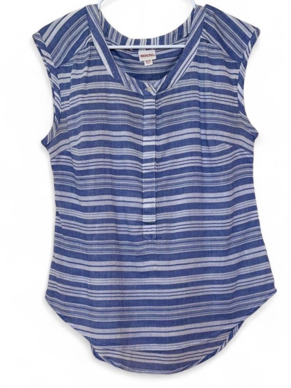 Merona Blue & White Striped Sleeveless Henley Tank